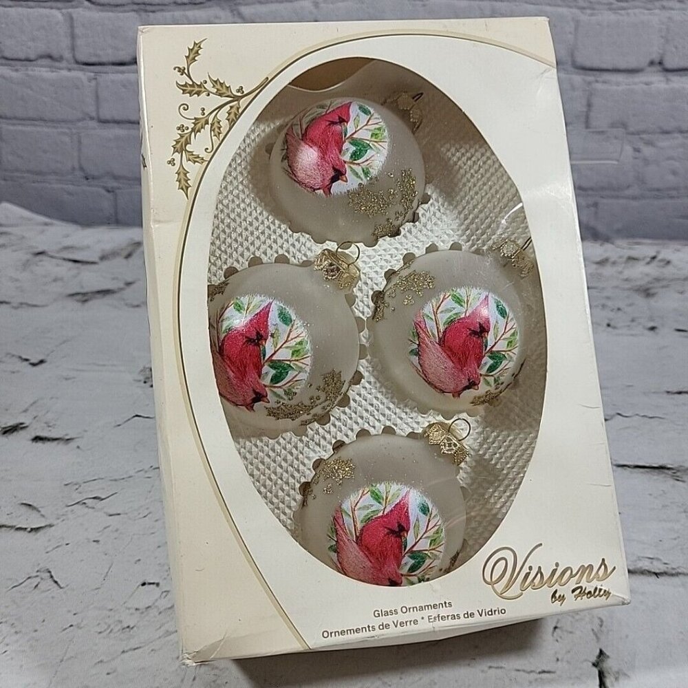 Vintage Visions By Holly Christmas Ornaments Red Cardinals Box Of 4